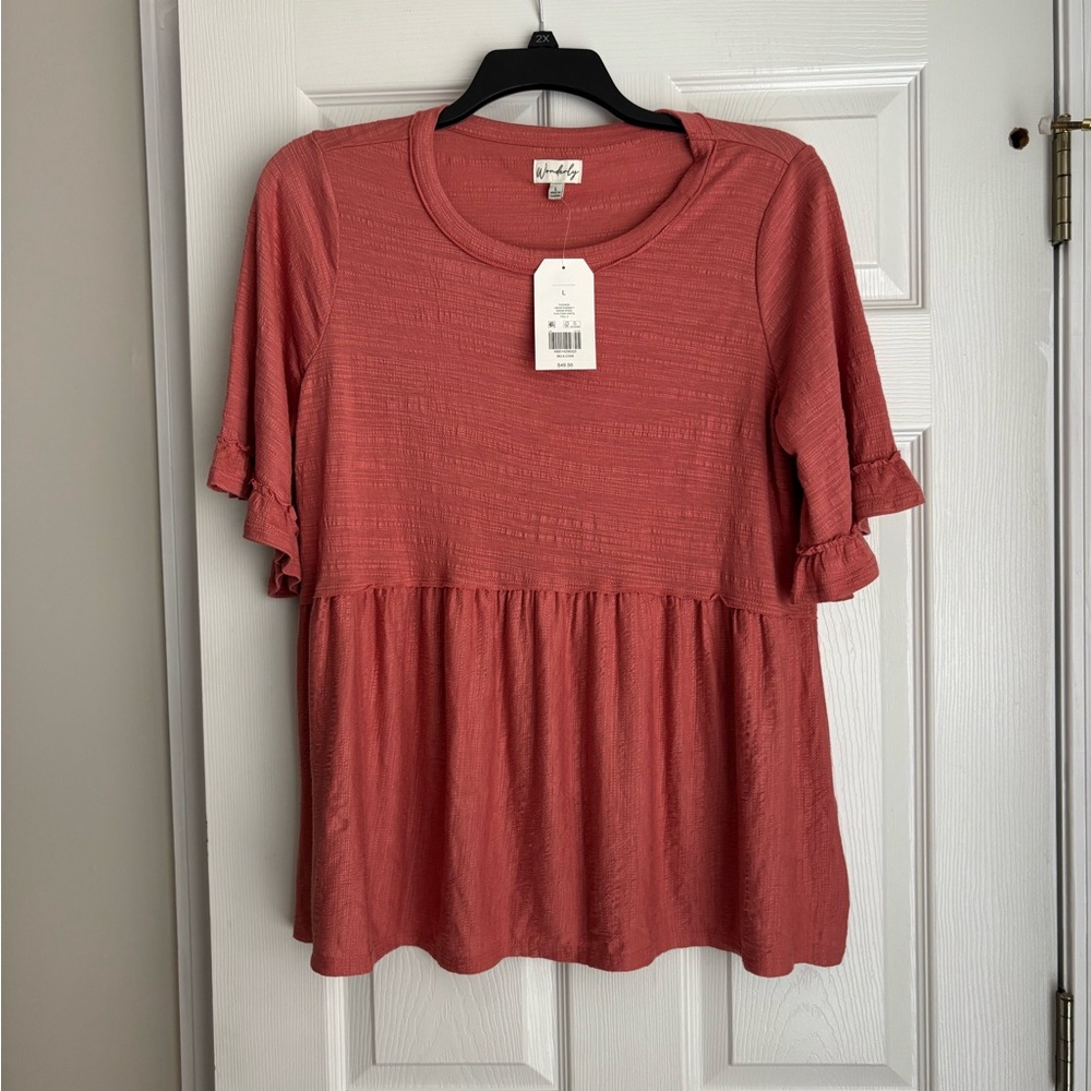 Wonderly Coral Ruffle Sleeve Blouse
